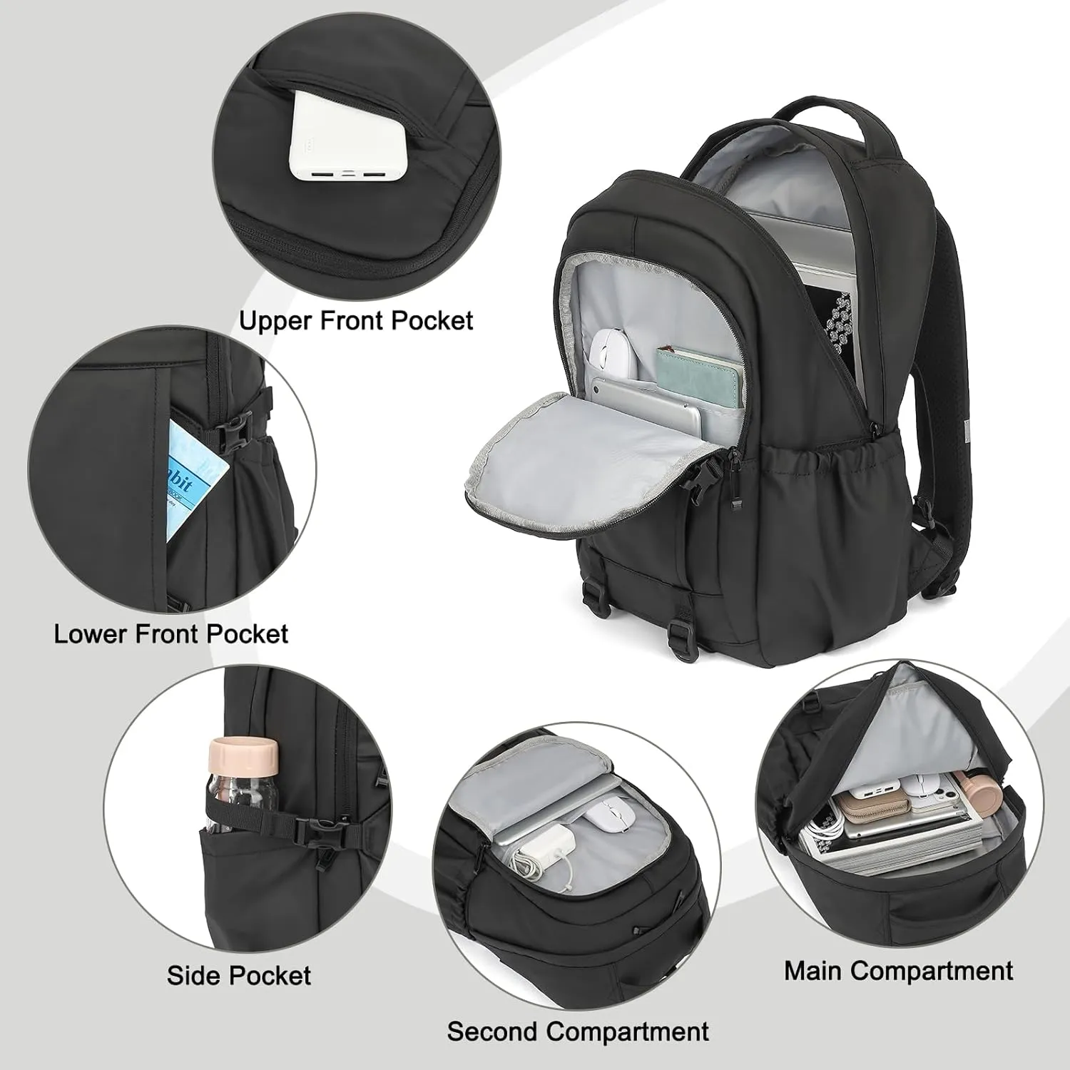 Travel Laptop Backpack for Women Men, 15.6 Inch Work Business College Backpacks School Bookbag Casual Daypack (Black)