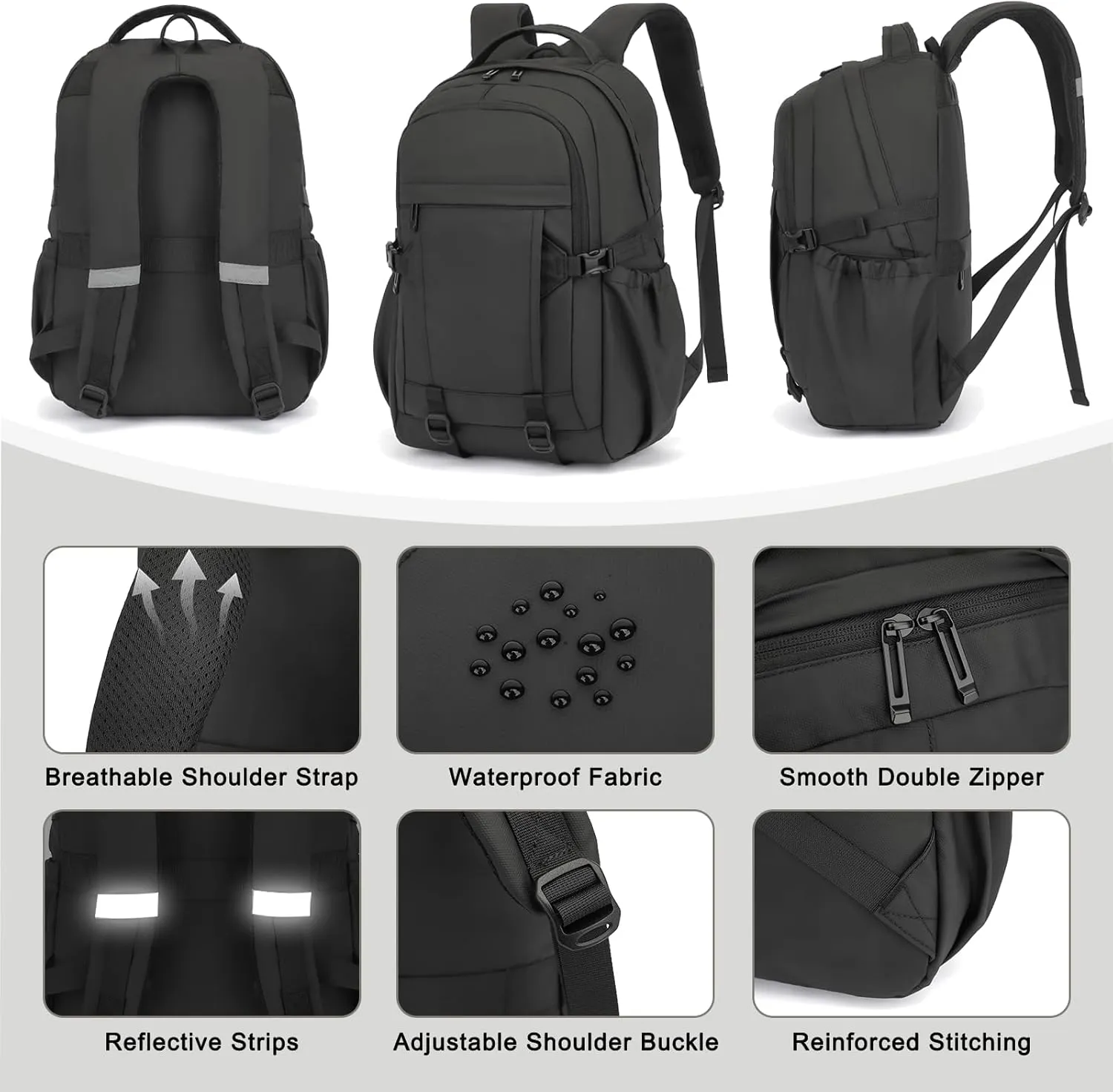 Travel Laptop Backpack for Women Men, 15.6 Inch Work Business College Backpacks School Bookbag Casual Daypack (Black)