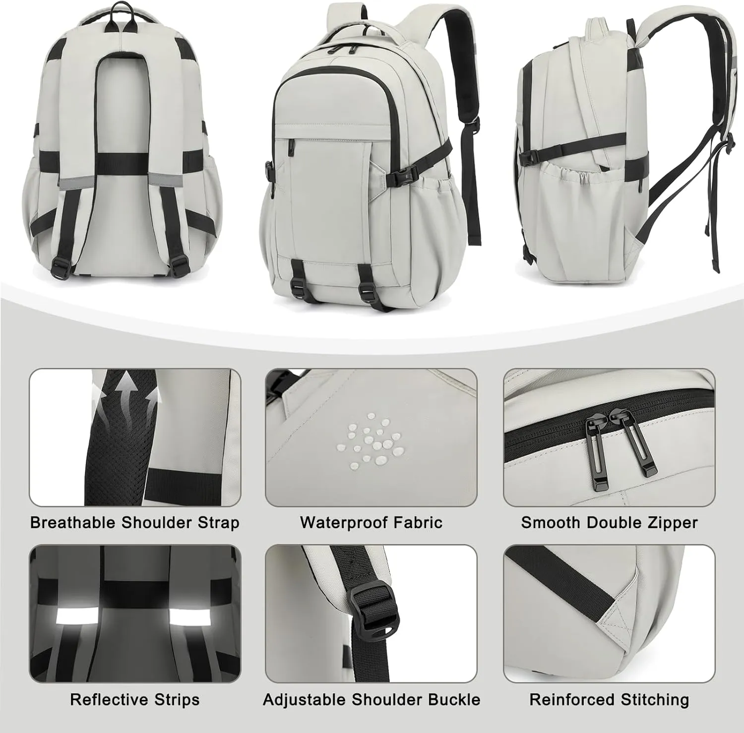 Travel Laptop Backpack for Women Men, 15.6 Inch Work Business College Backpacks School Bookbag Casual Daypack (Grey)