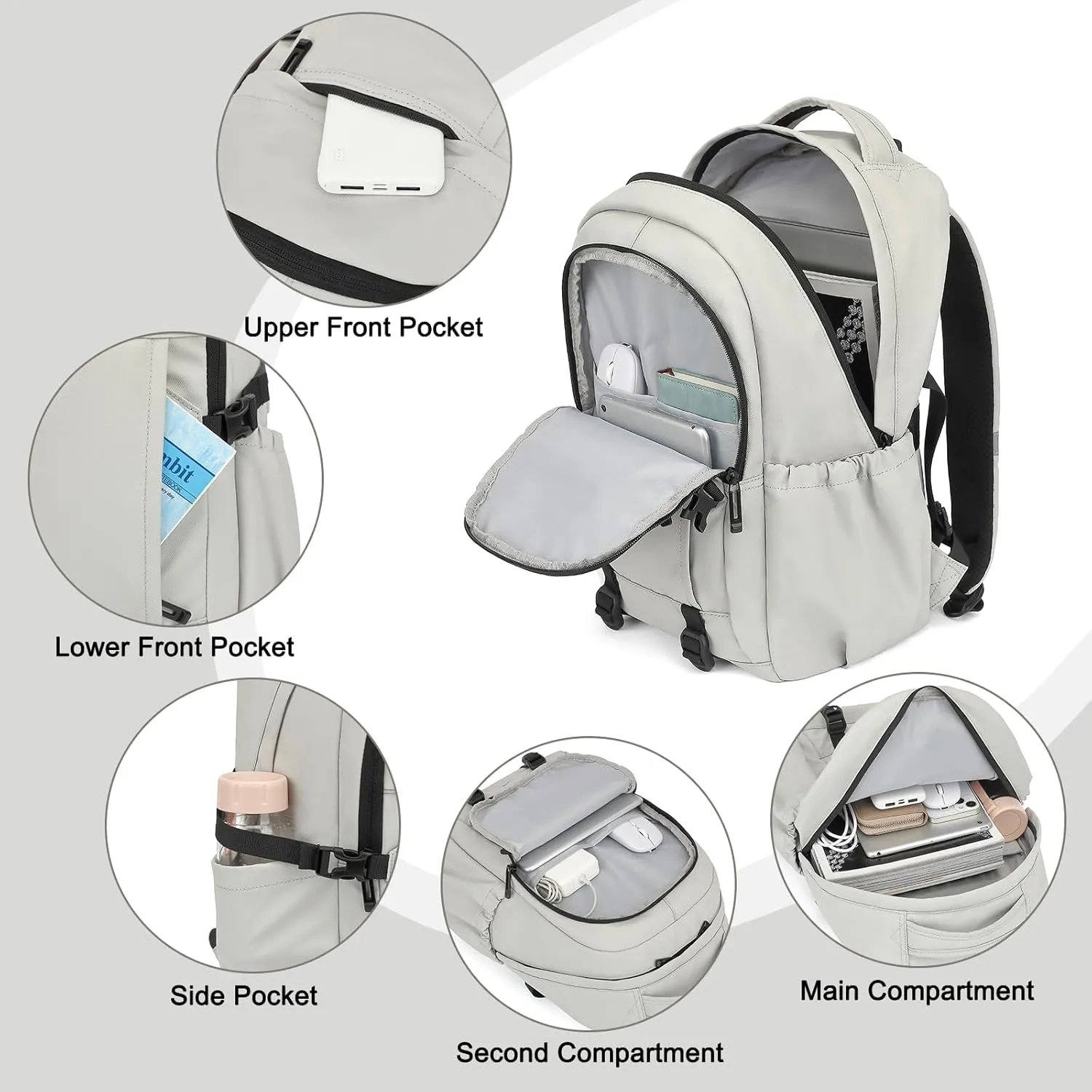 Travel Laptop Backpack for Women Men, 15.6 Inch Work Business College Backpacks School Bookbag Casual Daypack (Grey)