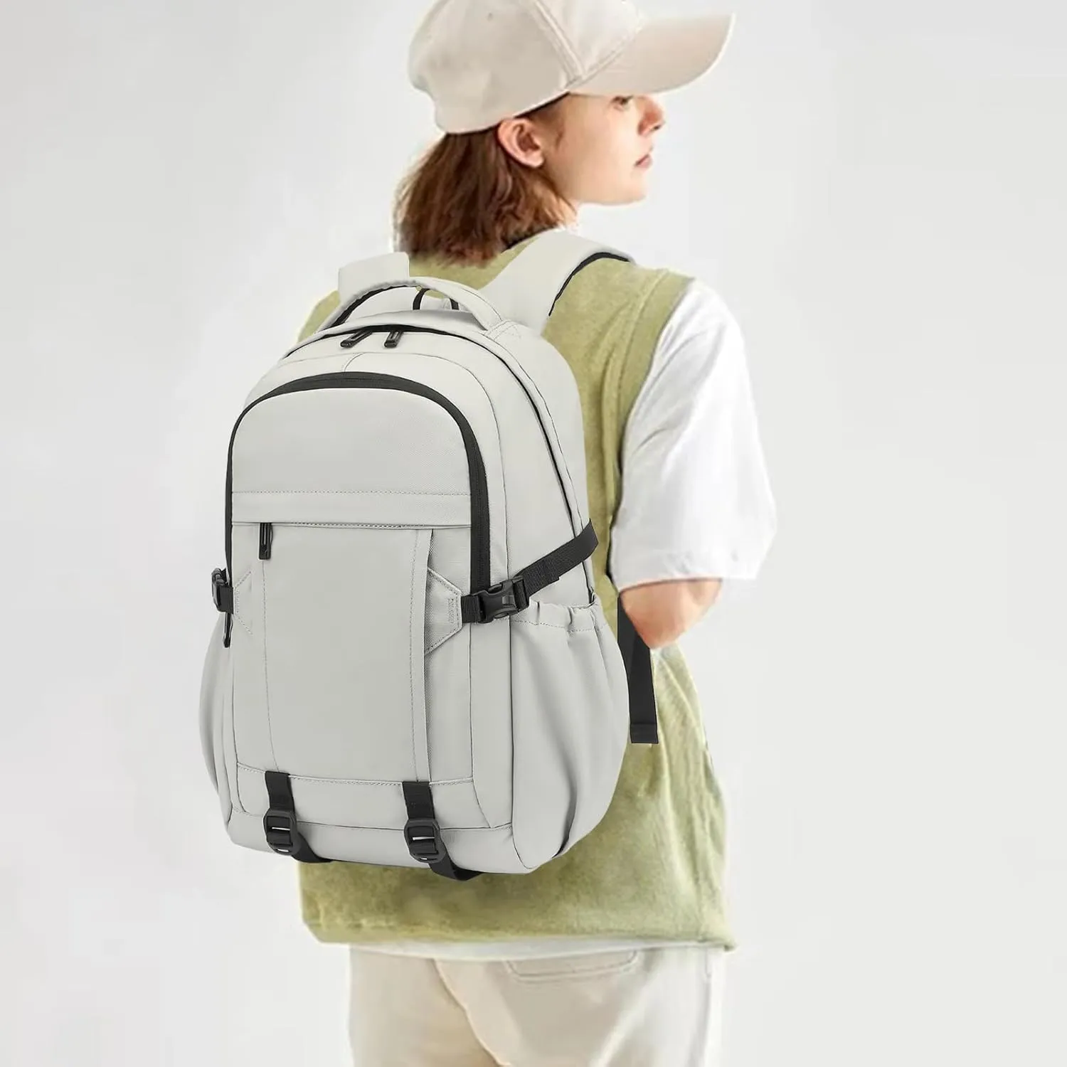 Travel Laptop Backpack for Women Men, 15.6 Inch Work Business College Backpacks School Bookbag Casual Daypack (Grey)