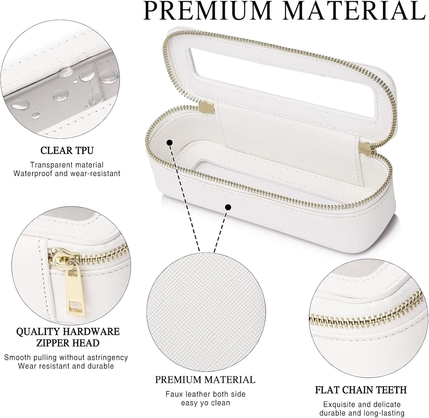 Travel Makeup Set Waterproof Transparent Cosmetic Bag and Toiletry Bag Makeup Brush case with Zipper Car Essentials for Women (White, L M SLIM)