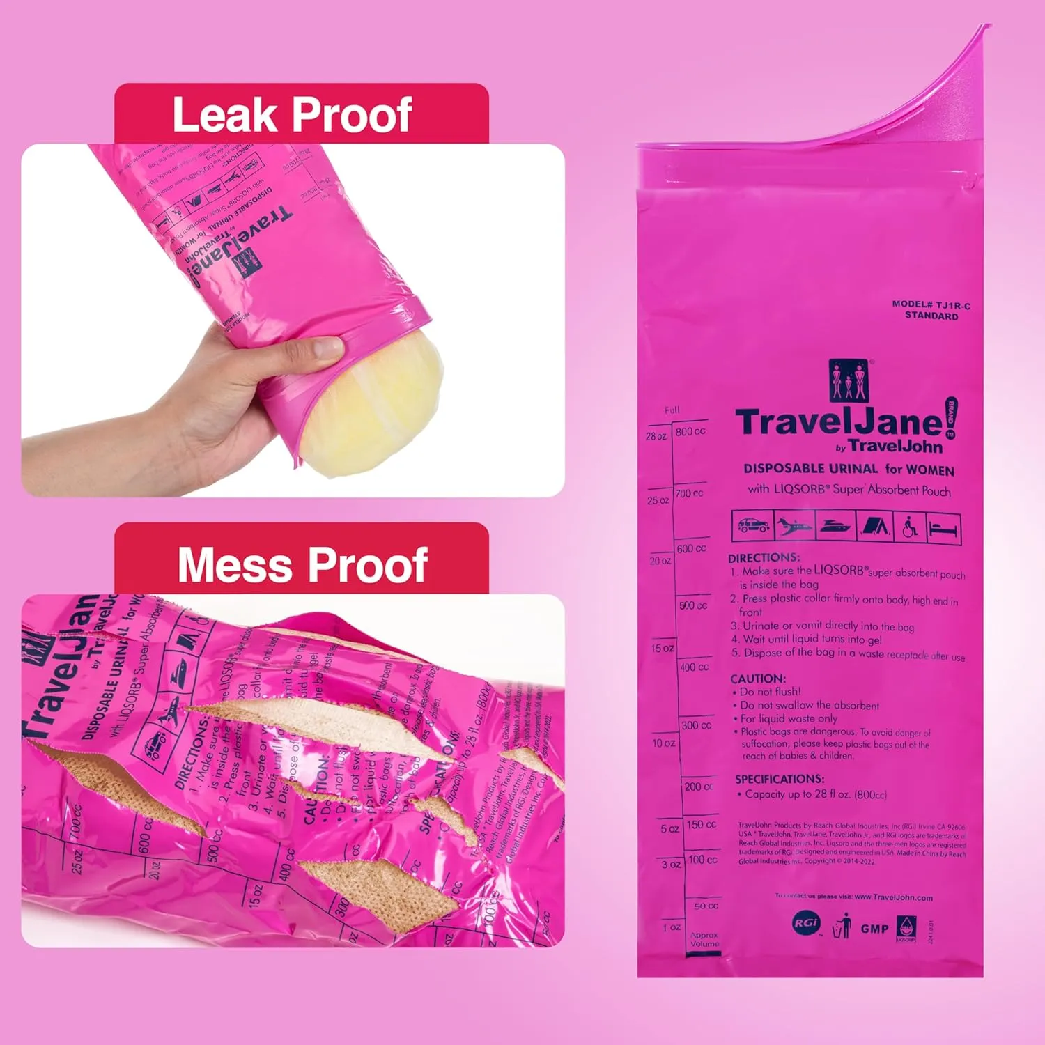 TravelJane Disposable Urinal for All Genders, Adults, and Children (6 Pack)