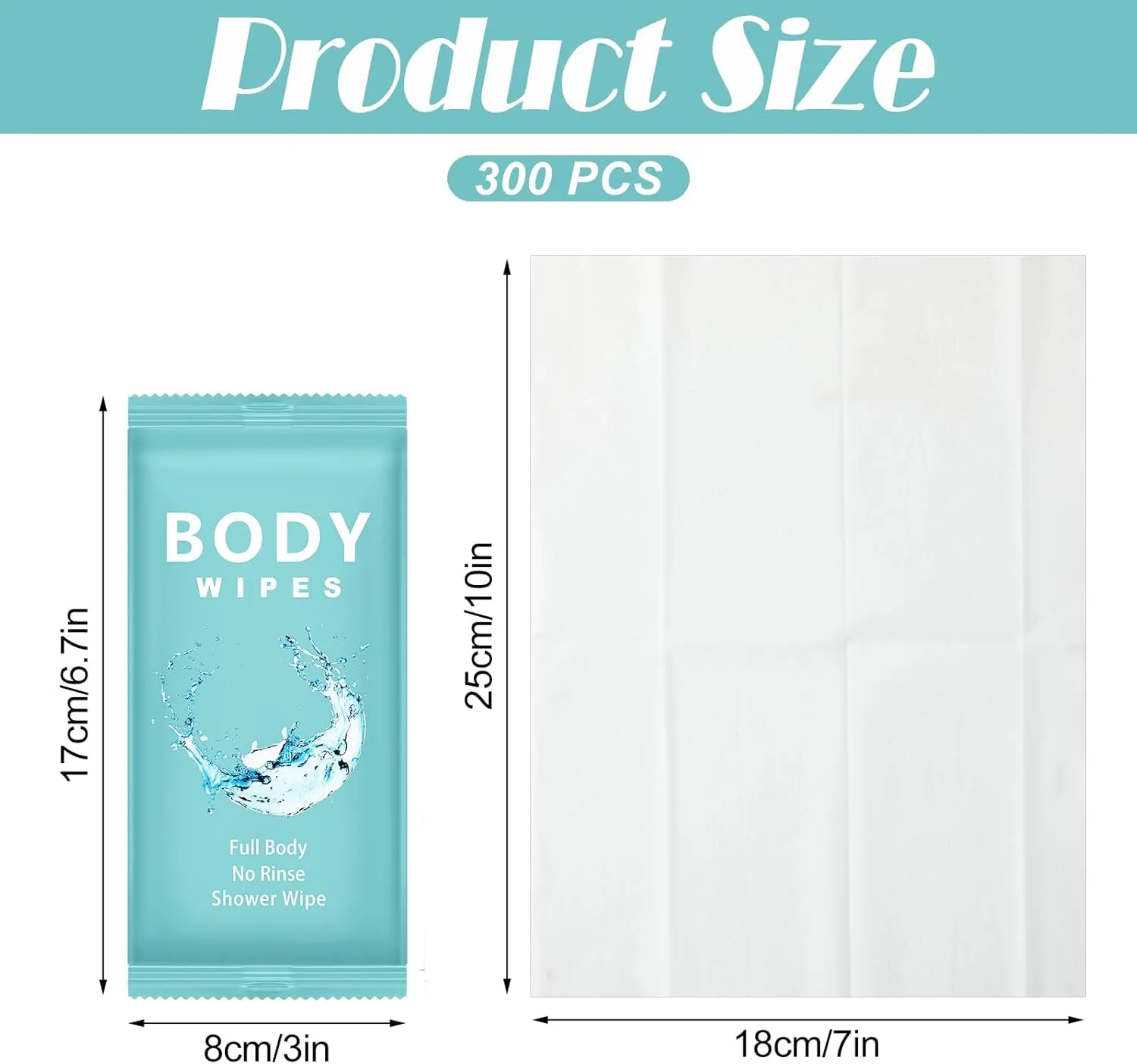 Treela 300 Pcs Bulk Large Body Wipes Individually Wrapped Big Bath Wipes for Adults Bathing No Rinse Shower Bulk Deodorant for Homeless Hygiene Personal Cleansing for Travel Gym(7.09" X 9.84",Blue)