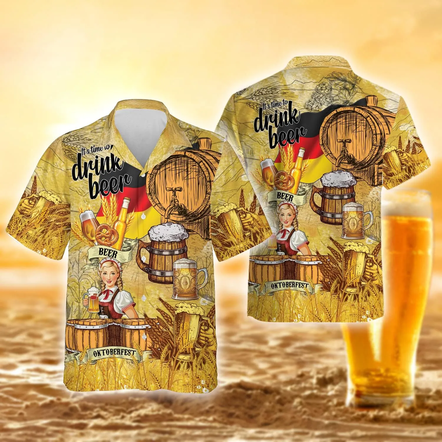 Tropical Beer Hawaiian Shirts for Men- Casual Short Sleeve Craft Beer Cool Summer Hawaiian Shirt (HN-HW22)