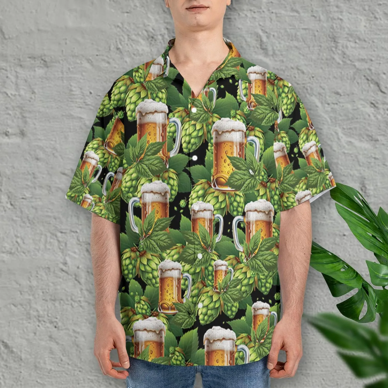 Tropical Beer Hawaiian Shirts for Men- Casual Short Sleeve Craft Beer Cool Summer Hawaiian Shirt (HN-HW22)