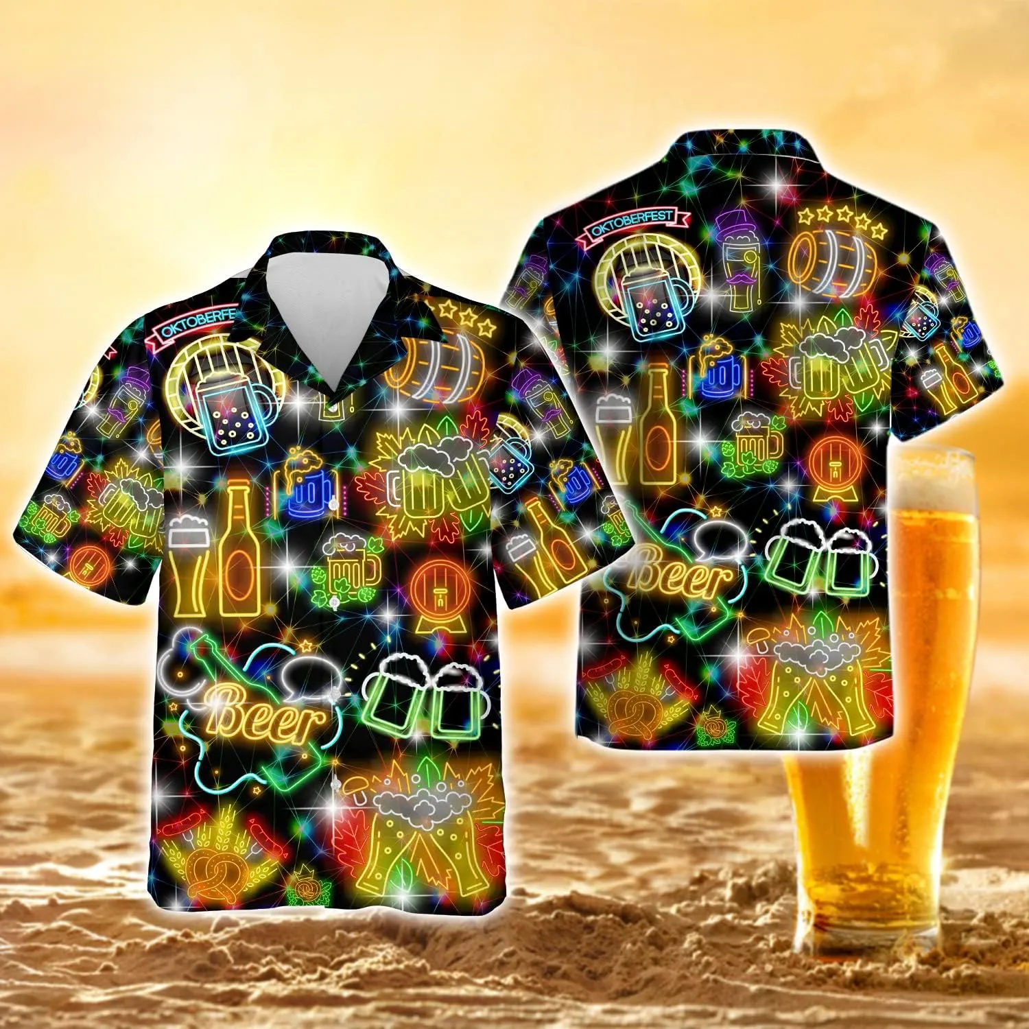 Tropical Beer Hawaiian Shirts for Men- Casual Short Sleeve Craft Beer Cool Summer Hawaiian Shirt (HN-HW22)