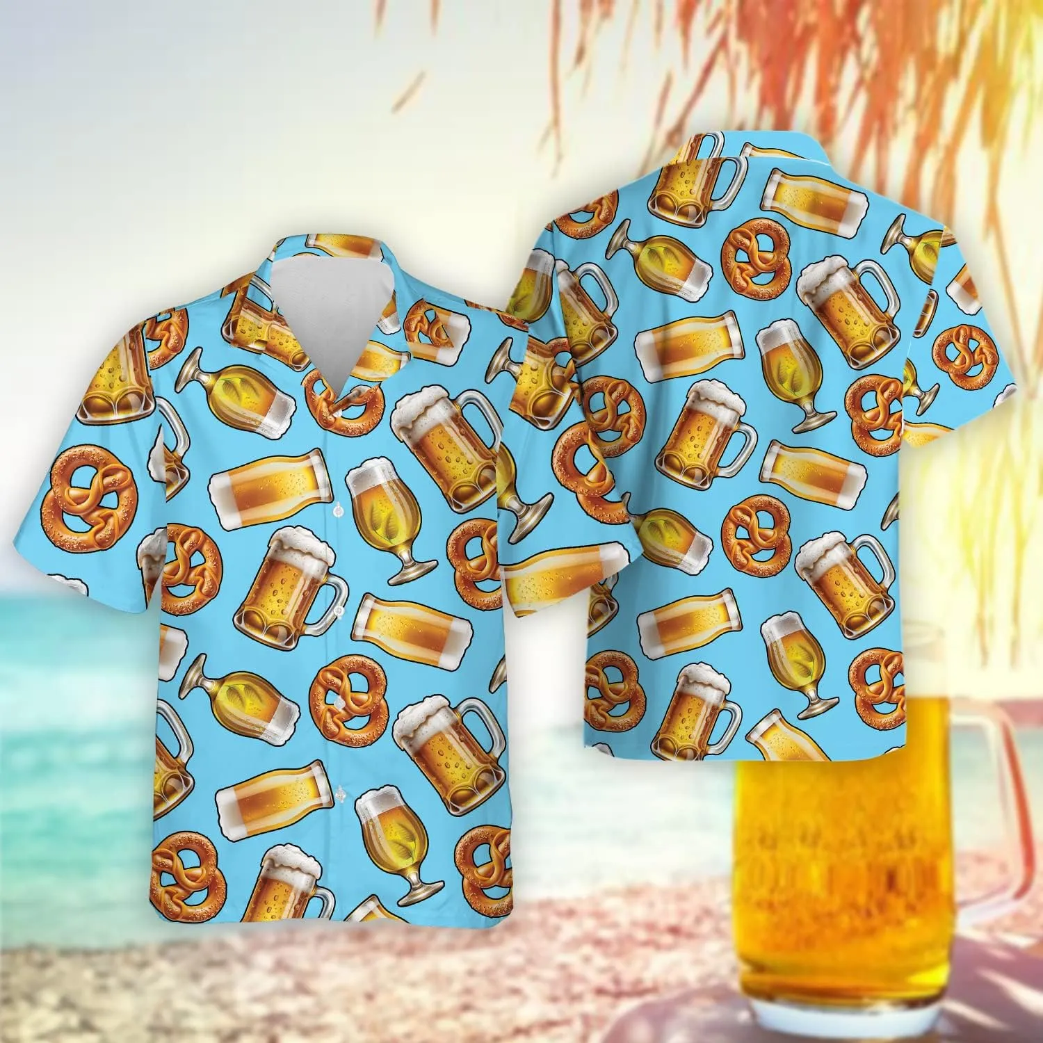 Tropical Beer Hawaiian Shirts for Men- Casual Short Sleeve Craft Beer Cool Summer Hawaiian Shirt (HN-HW22)