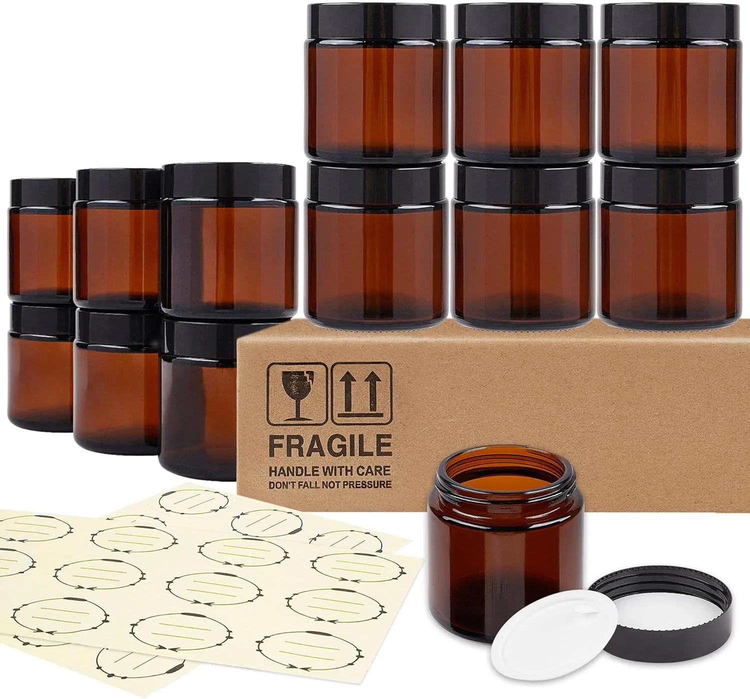 TUZAZO 4 Oz Thick Amber Round Glass Jars with Lids - 12 Pack Empty Candle Making Jars/Cosmetic Containers with Leakproof Inner Lids for Cream Lotion Body Butter Essential oil Beauty Products