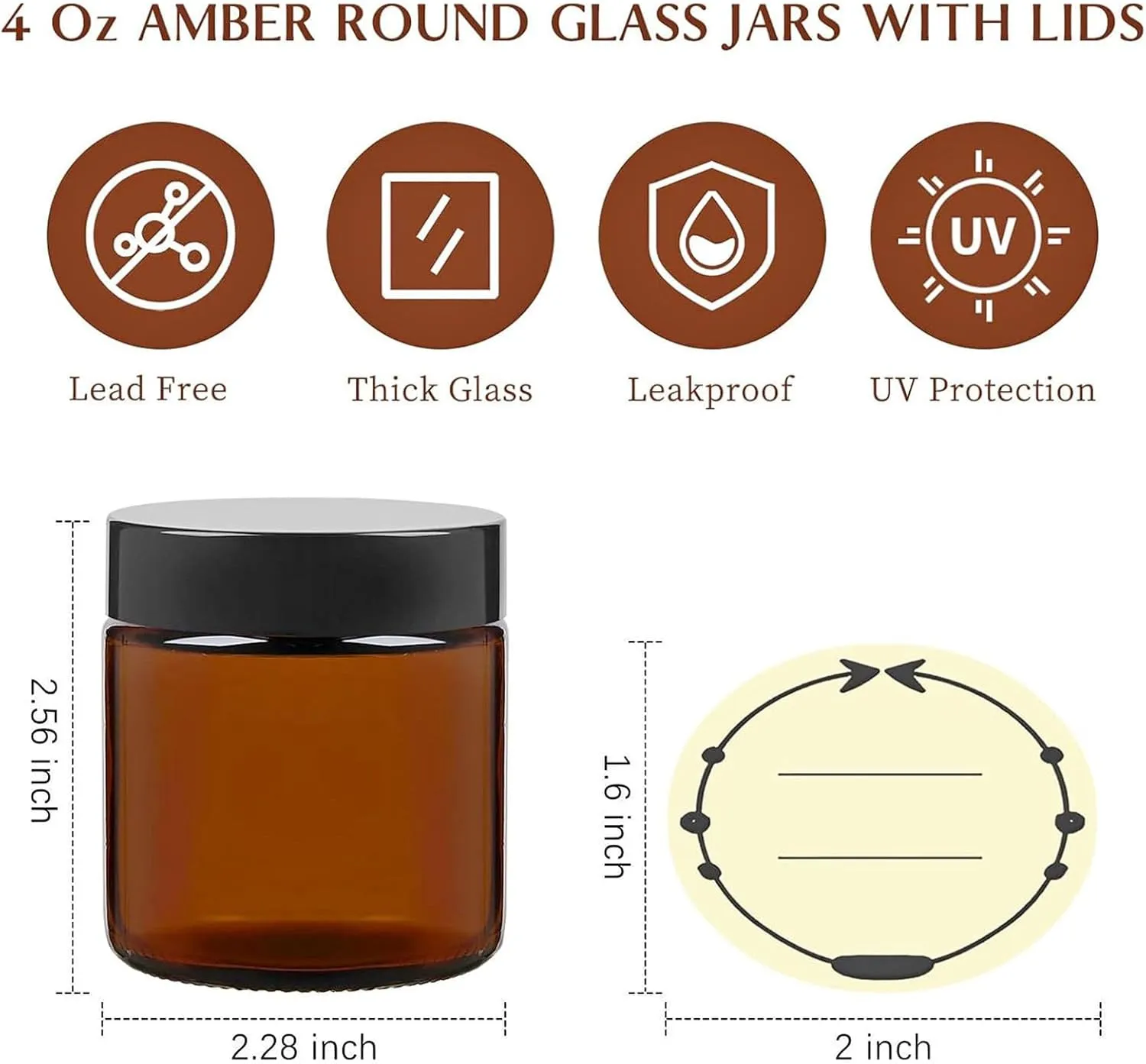 TUZAZO 4 Oz Thick Amber Round Glass Jars with Lids - 12 Pack Empty Candle Making Jars/Cosmetic Containers with Leakproof Inner Lids for Cream Lotion Body Butter Essential oil Beauty Products