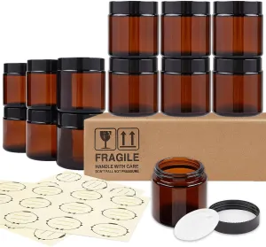 TUZAZO 4 Oz Thick Amber Round Glass Jars with Lids - 12 Pack Empty Candle Making Jars/Cosmetic Containers with Leakproof Inner Lids for Cream Lotion Body Butter Essential oil Beauty Products