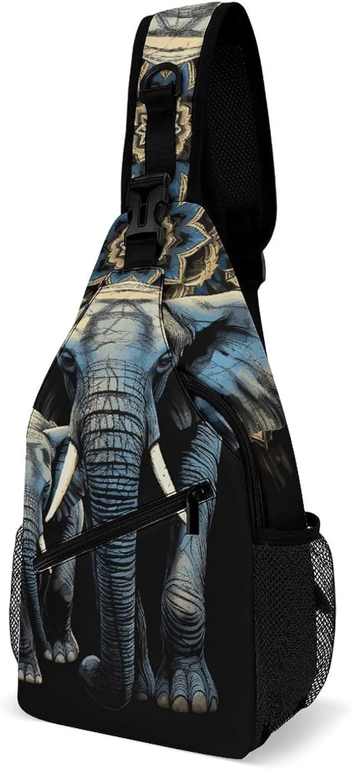 Two Elephants Sling Bag with Rfid Blocking Causal Mens Crossbody Bag Lightweight Chest Pack Large Man Purse Travel Crossbody Backpack Shoulder Sling Backpack for Hiking Running Cycling