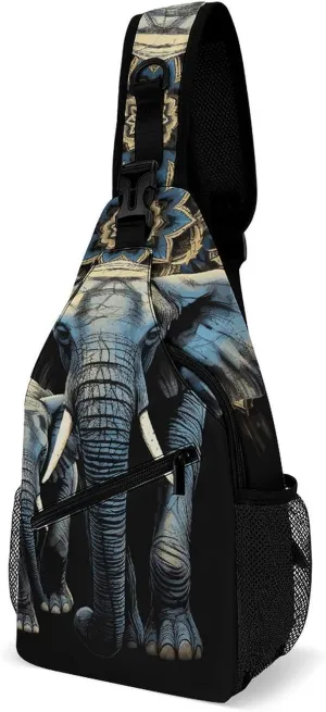 Two Elephants Sling Bag with Rfid Blocking Causal Mens Crossbody Bag Lightweight Chest Pack Large Man Purse Travel Crossbody Backpack Shoulder Sling Backpack for Hiking Running Cycling