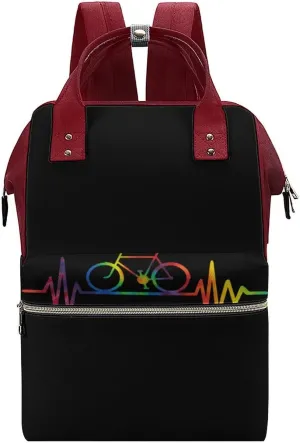 Tye Die Heartbeat Bike Large Travel Bag Backpack Waterproof Bags for Women Back Pack with Bottle Pocket
