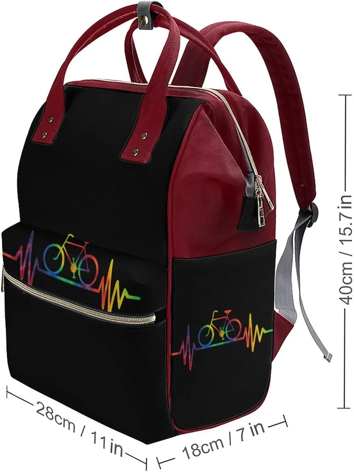 Tye Die Heartbeat Bike Large Travel Bag Backpack Waterproof Bags for Women Back Pack with Bottle Pocket
