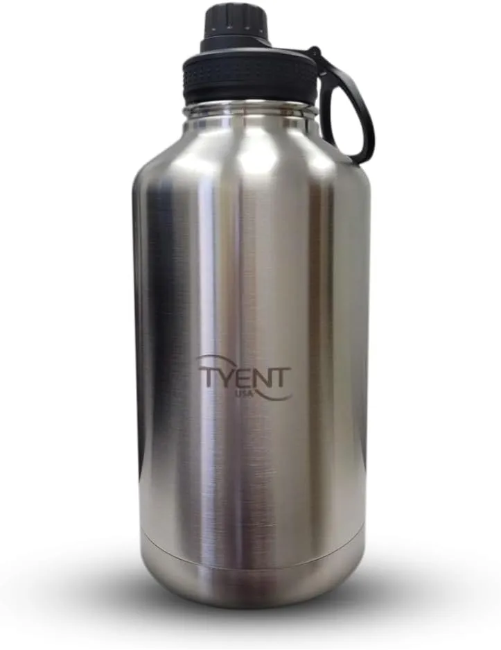 Tyent - Contemporary Drinkware - Insulated Stainless Steel Bottles - Dual Walls - Easy-Sip Cap - Beverages stay Hot or Cold 24 Hours - BPA-Free - Earth-Friendly Reusability - 64oz - Stainless Jug
