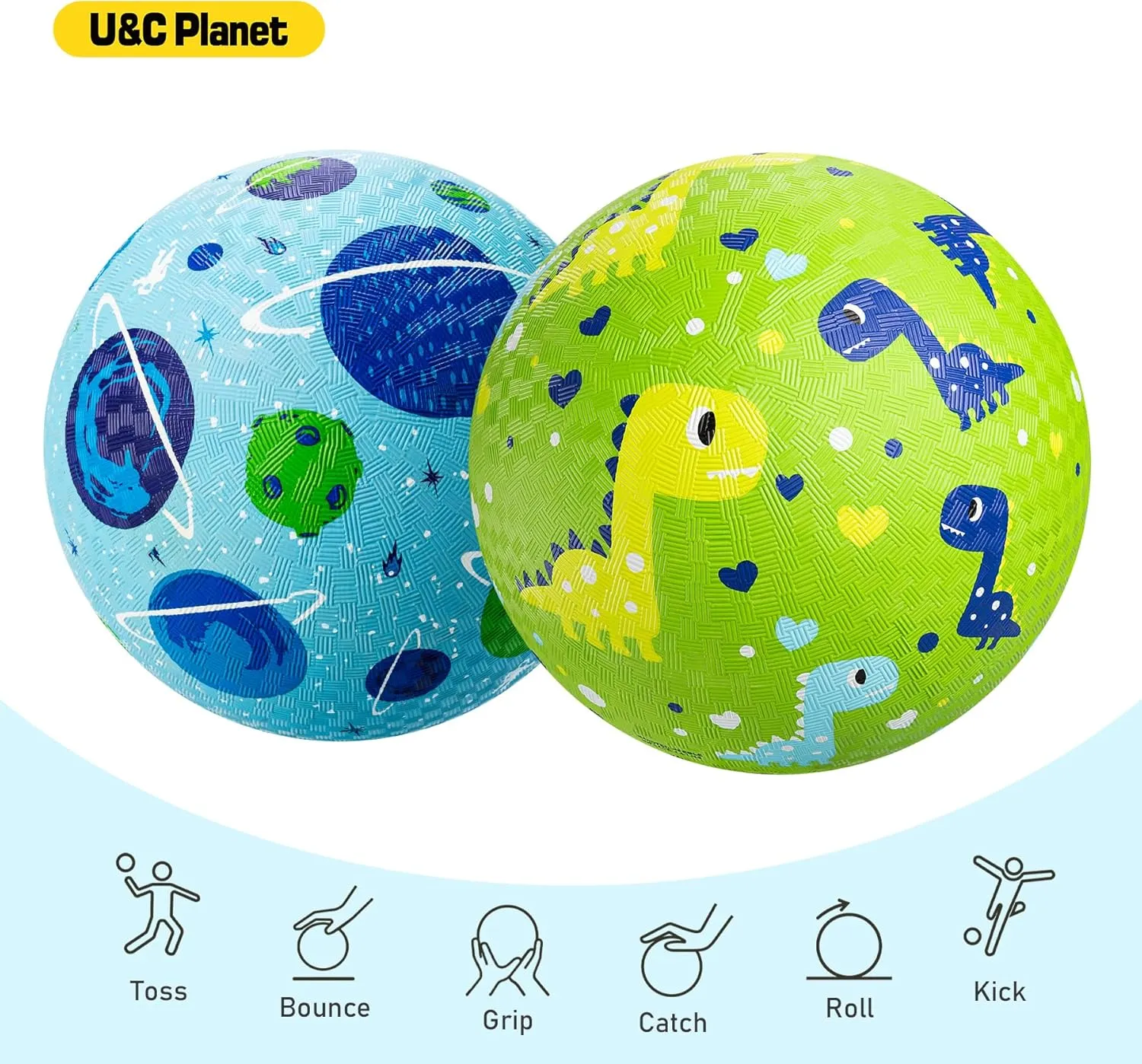 U&C Planet 2 Packs Playground Balls for Toddler Kids 8.5 inches Cartoon Rubber Ball with Pump Dodgeball Kickball Outdoor Indoor Game Great Gift for Boys Girls Aged 1 and Above