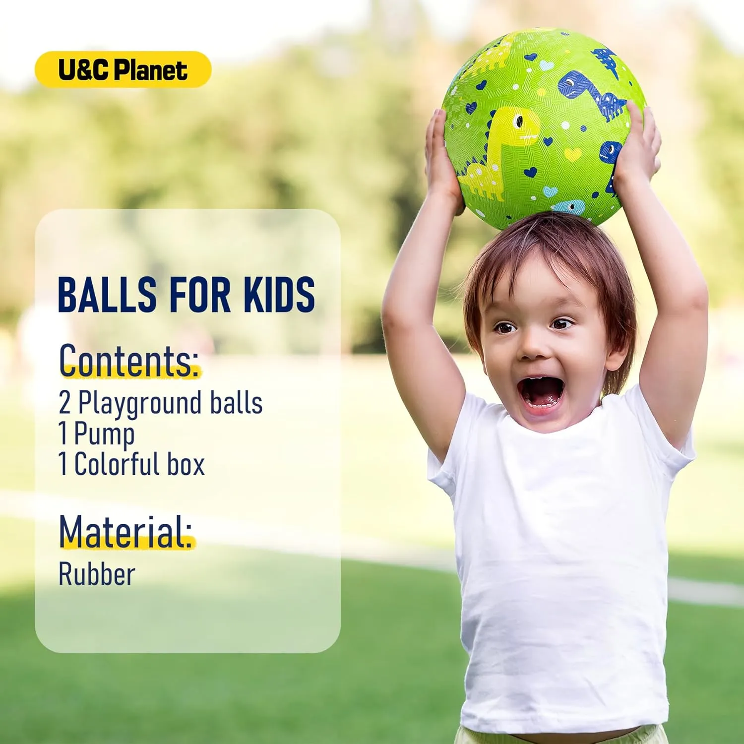 U&C Planet 2 Packs Playground Balls for Toddler Kids 8.5 inches Cartoon Rubber Ball with Pump Dodgeball Kickball Outdoor Indoor Game Great Gift for Boys Girls Aged 1 and Above
