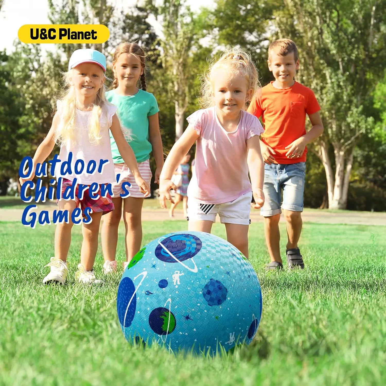 U&C Planet 2 Packs Playground Balls for Toddler Kids 8.5 inches Cartoon Rubber Ball with Pump Dodgeball Kickball Outdoor Indoor Game Great Gift for Boys Girls Aged 1 and Above