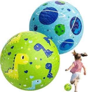 U&C Planet 2 Packs Playground Balls for Toddler Kids 8.5 inches Cartoon Rubber Ball with Pump Dodgeball Kickball Outdoor Indoor Game Great Gift for Boys Girls Aged 1 and Above