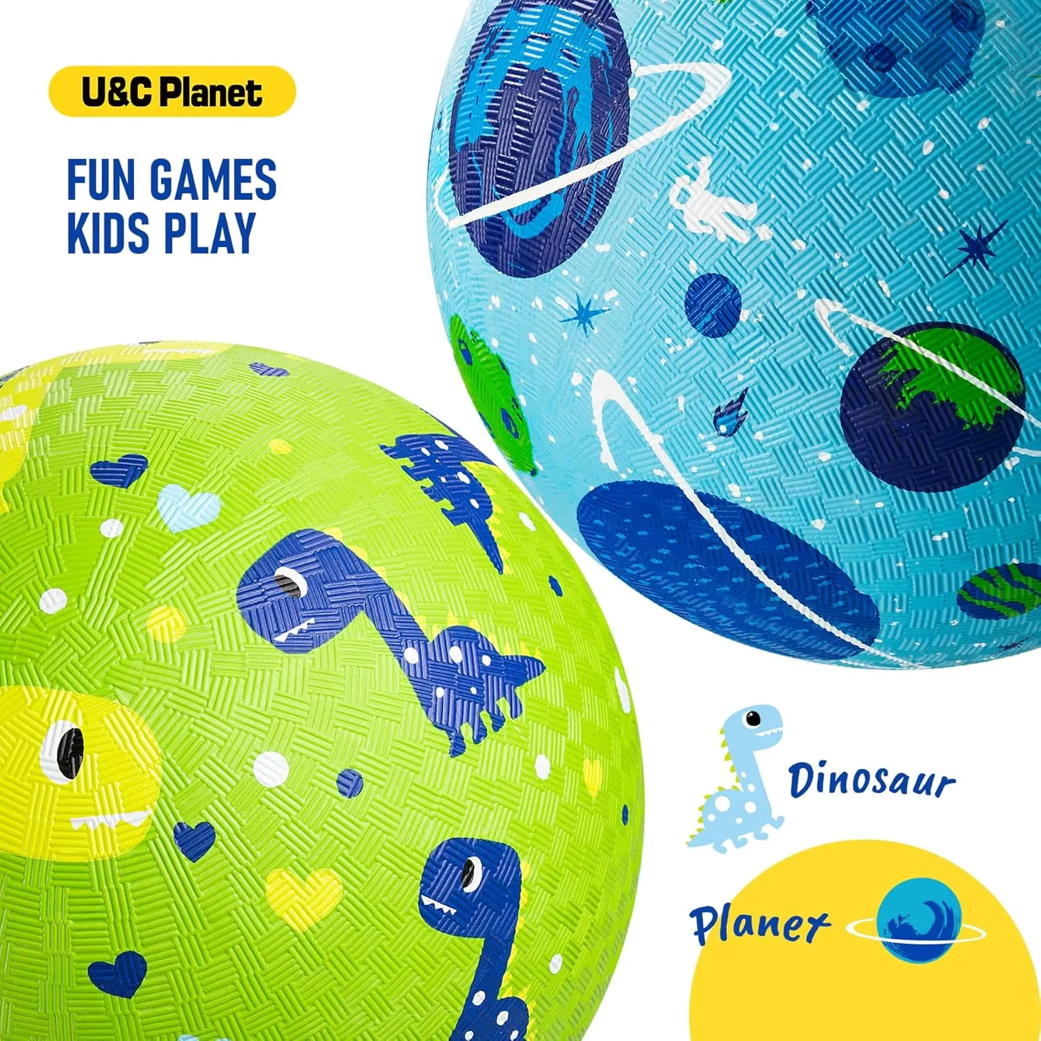 U&C Planet 2 Packs Playground Balls for Toddler Kids 8.5 inches Cartoon Rubber Ball with Pump Dodgeball Kickball Outdoor Indoor Game Great Gift for Boys Girls Aged 1 and Above