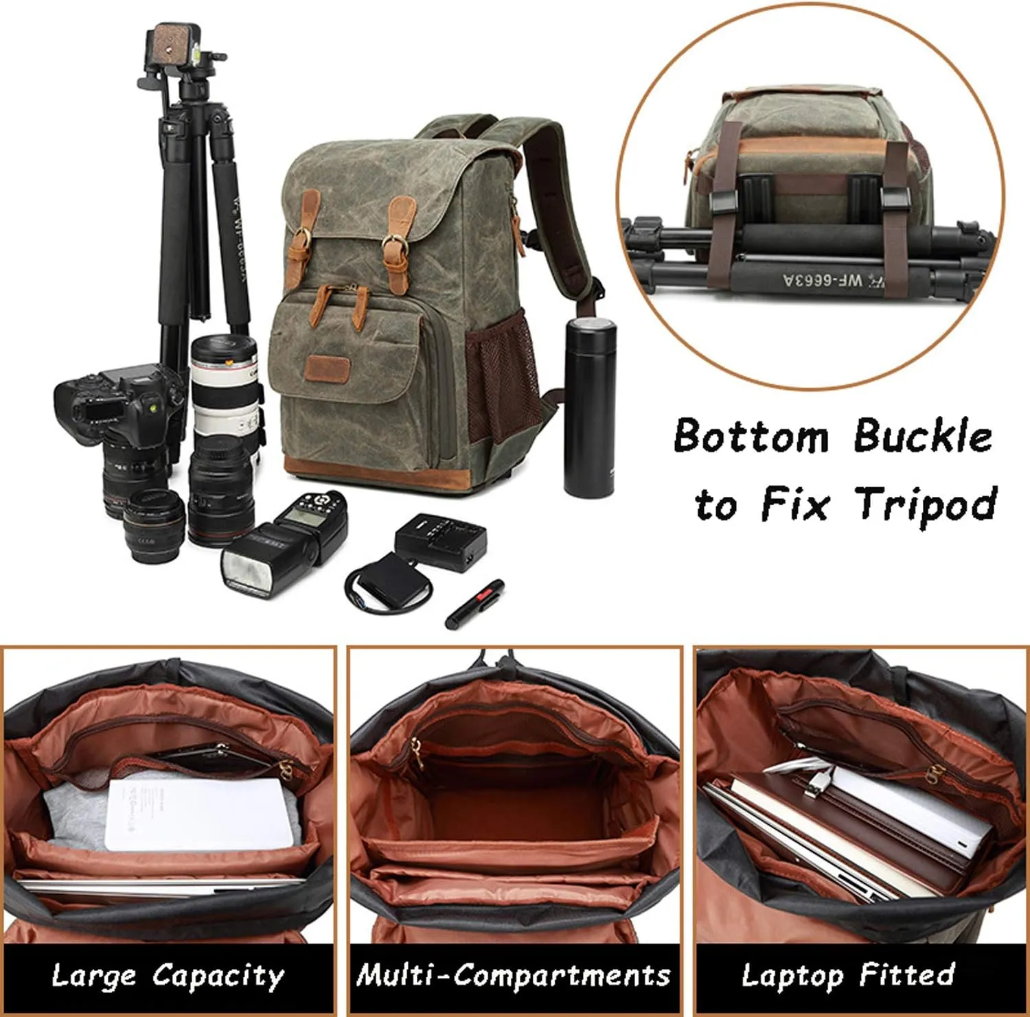 UBAYMAX Camera Backpack, DSLR SLR Waterproof Canvas Camera Bags Rucksack 15.6 inch Laptop Bag Travel Bag for Canon Nikon Sony Camera and Lens Tripod Accessories