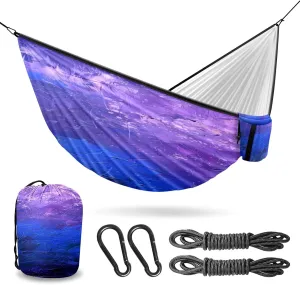 Ultra-Durable Portable Hammock for Camping Outdoor Enthusiasts Lightweight Travel Hammock Quick Setup Garden and Tree Hammock Purple Watercolor Ideal for Backpacking, Hiking & Relaxation
