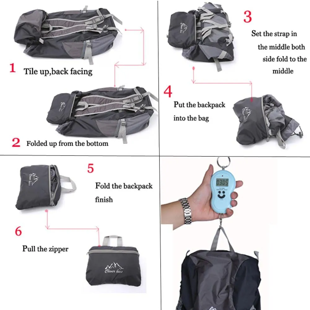 Ultralight Durable 35L Foldable Hiking Daypacks Water-Resistant Lightweight Travel Backpack Blue