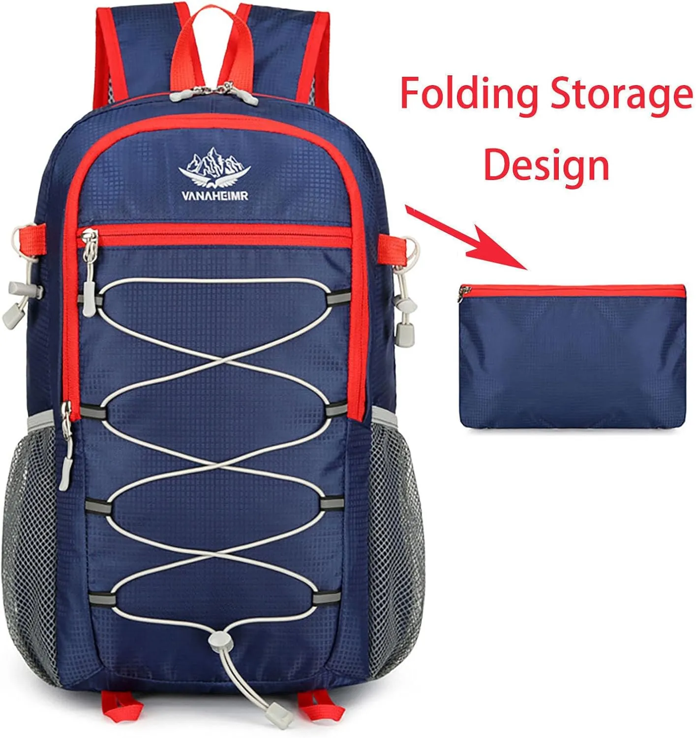 Ultralight Packable Travel Backpack for Camping & Hiking, 17-Inch Foldable Daypack with Large Capacity (Dark Blue)