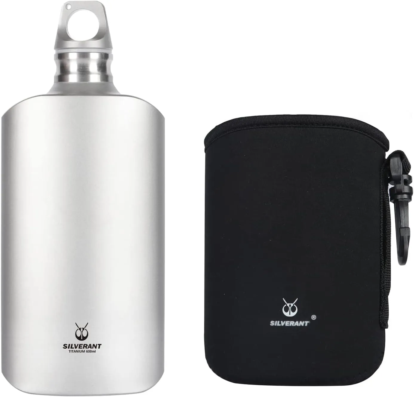 Ultralight Titanium Water Bottle 600ml/21.1 fl oz - Outdoor Camping Hiking Sports Hydration Bottle with Insulating Thermal Sleeve & Leakproof Clip Loop Cap - Slim Design…