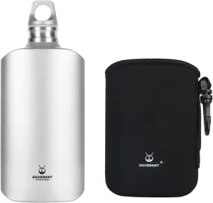 Ultralight Titanium Water Bottle 600ml/21.1 fl oz - Outdoor Camping Hiking Sports Hydration Bottle with Insulating Thermal Sleeve & Leakproof Clip Loop Cap - Slim Design…