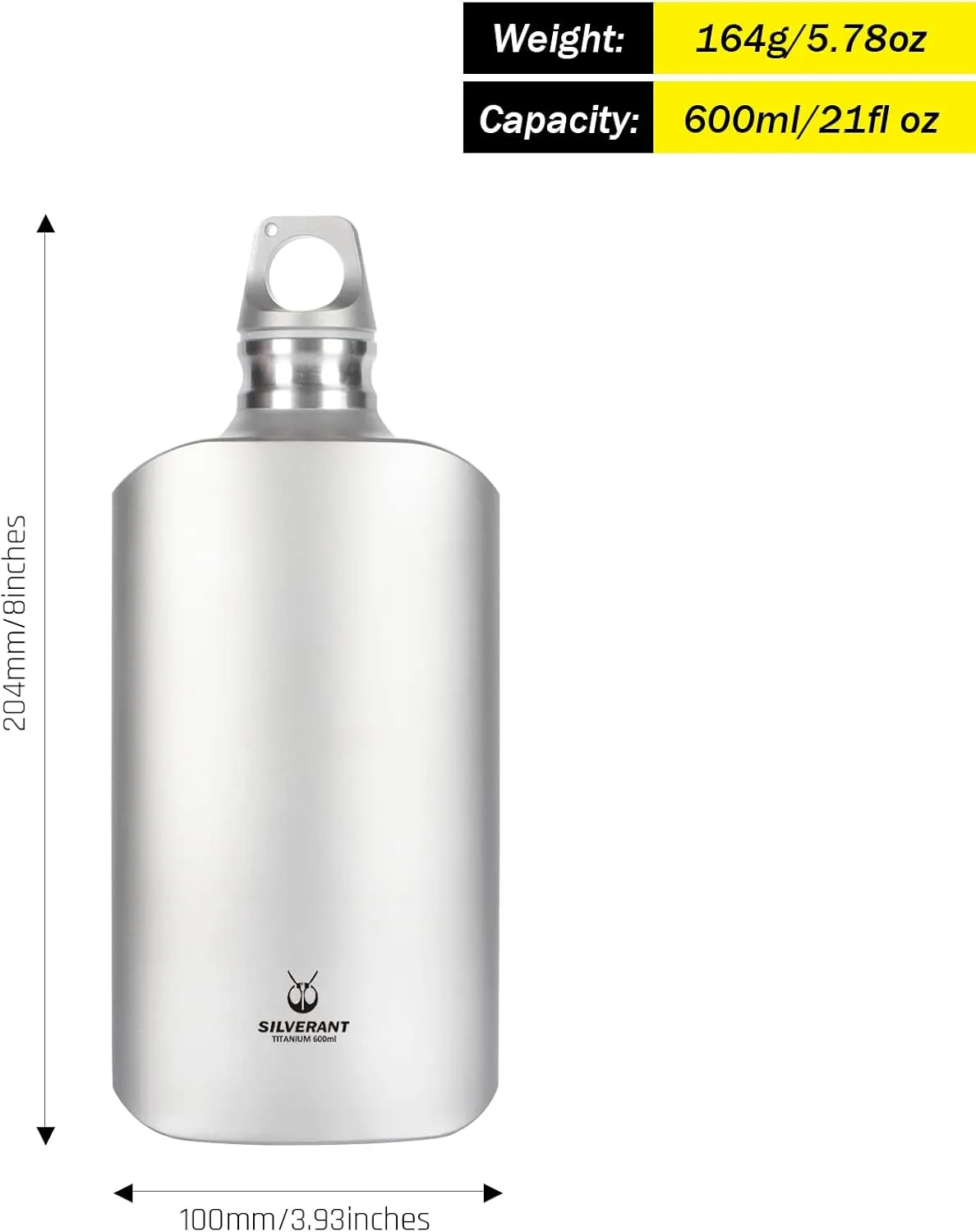 Ultralight Titanium Water Bottle 600ml/21.1 fl oz - Outdoor Camping Hiking Sports Hydration Bottle with Insulating Thermal Sleeve & Leakproof Clip Loop Cap - Slim Design…