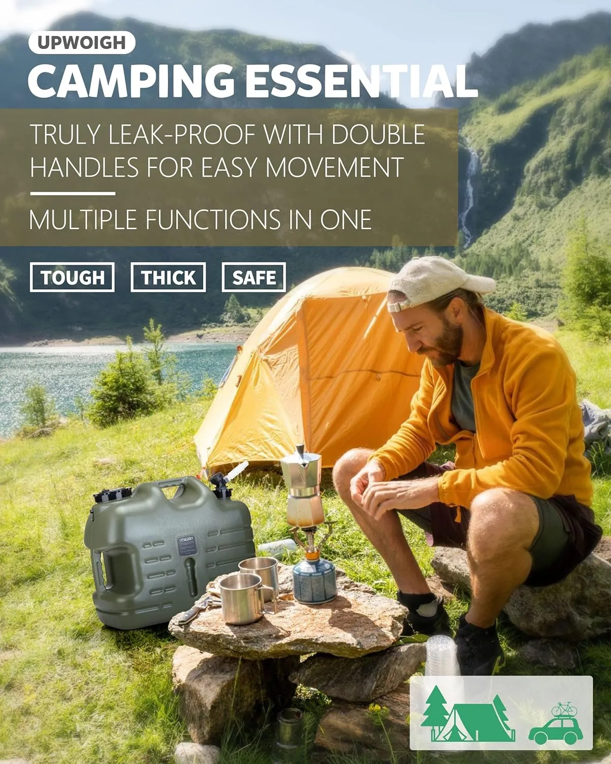 UPWOIGH Camping Water Container, 6.6 Gallon Big Water Jug(25L), Truly No Leakage Water Storage, Military Green Water Tank,BPA Free Overlanding Gear