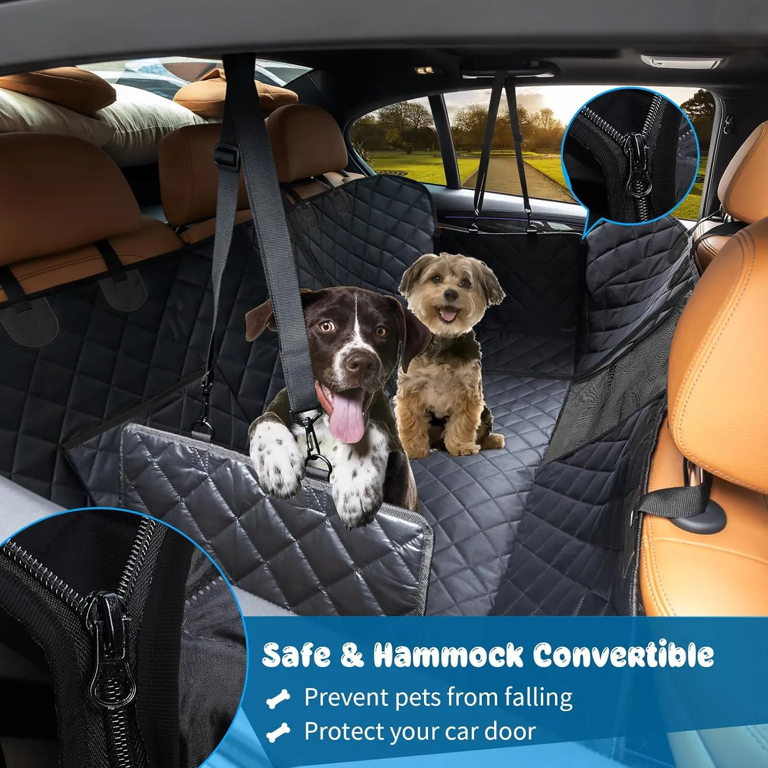 URPOWER 6-in-1 Dog Car Seat Cover for Back Seat, Waterproof Dog Car Hammock with Mesh Window & Side Flap, 40/60 Split Pet Backseat Protector for Car, SUV, Truck