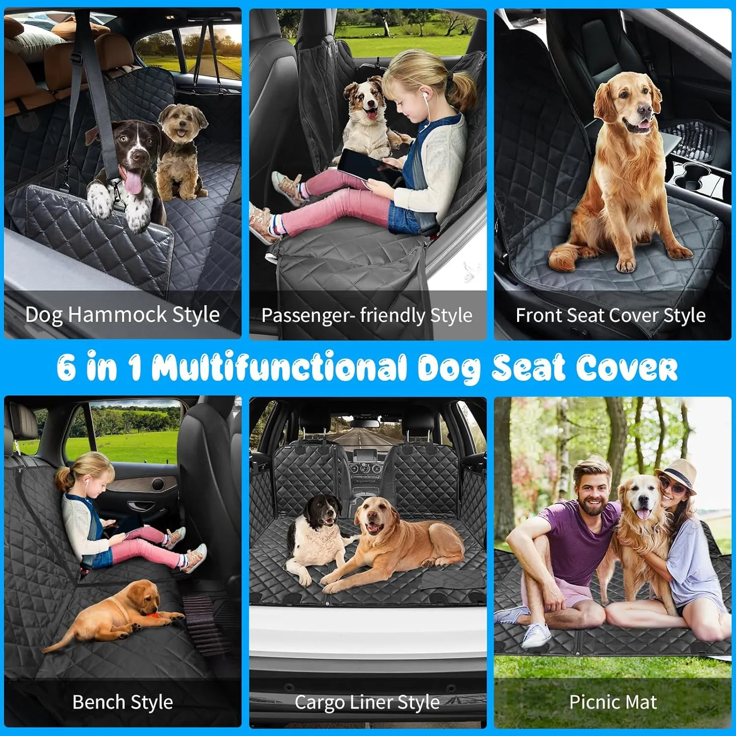 URPOWER 6-in-1 Dog Car Seat Cover for Back Seat, Waterproof Dog Car Hammock with Mesh Window & Side Flap, 40/60 Split Pet Backseat Protector for Car, SUV, Truck