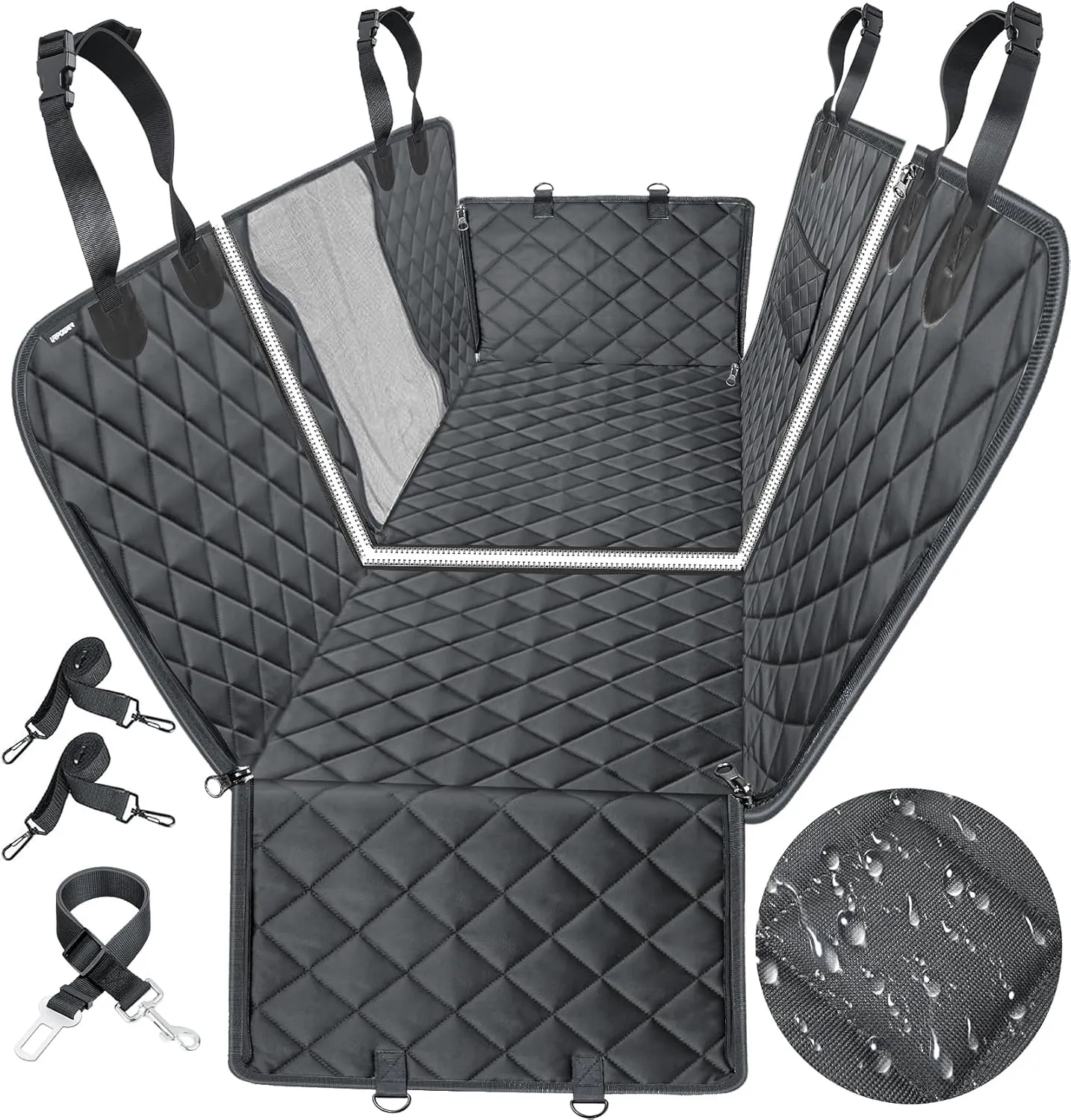 URPOWER 6-in-1 Dog Car Seat Cover for Back Seat, Waterproof Dog Car Hammock with Mesh Window & Side Flap, 40/60 Split Pet Backseat Protector for Car, SUV, Truck