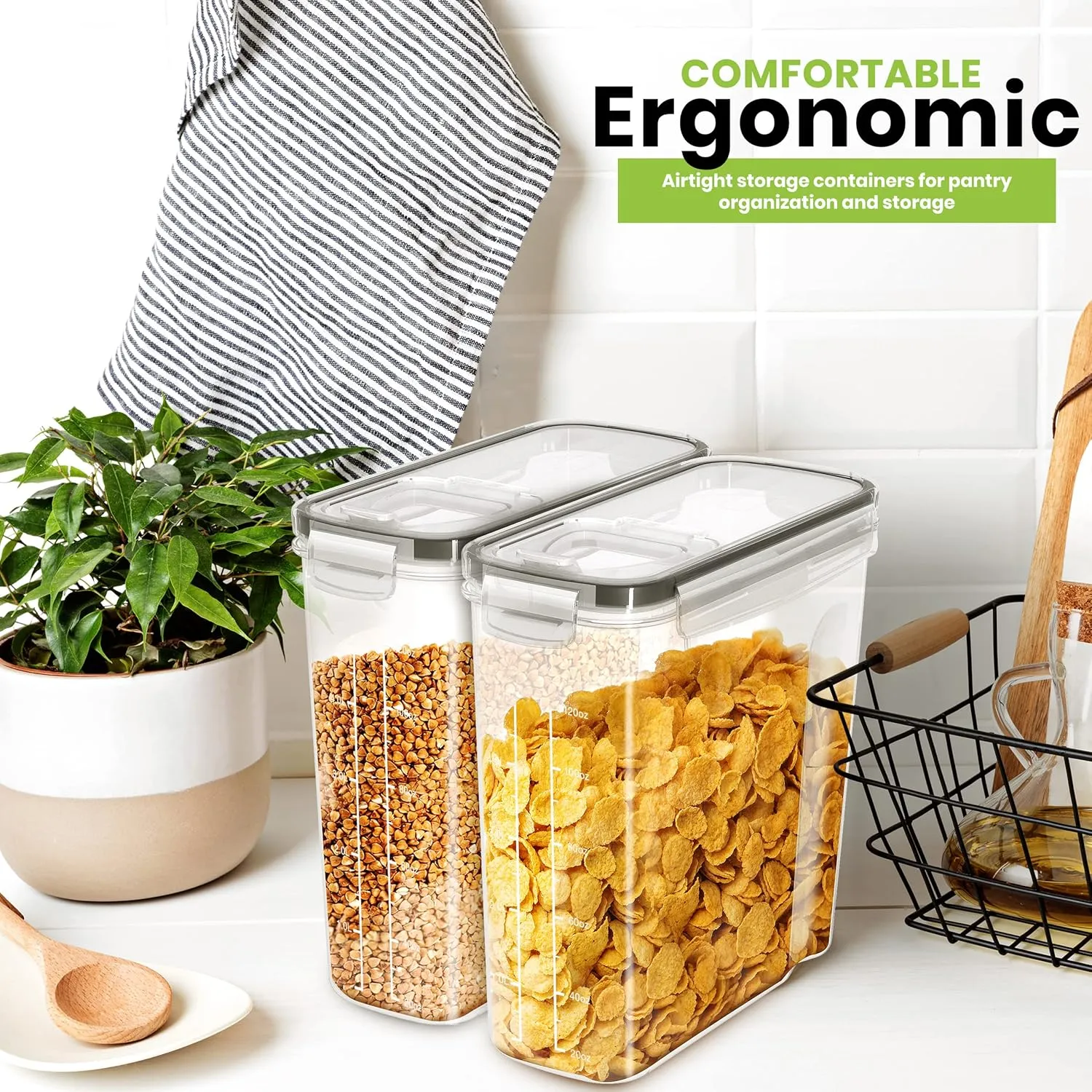 Utopia Kitchen Cereal Containers Storage - Liter Airtight Food Storage Containers & Cereal Dispenser For Pantry Organization And Storage (Clear, 4 Liter Pack of 4)