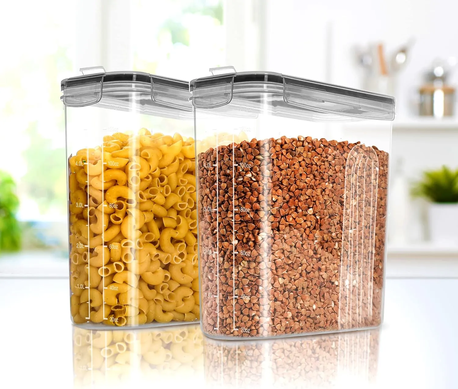 Utopia Kitchen Cereal Containers Storage - Liter Airtight Food Storage Containers & Cereal Dispenser For Pantry Organization And Storage (Clear, 4 Liter Pack of 4)