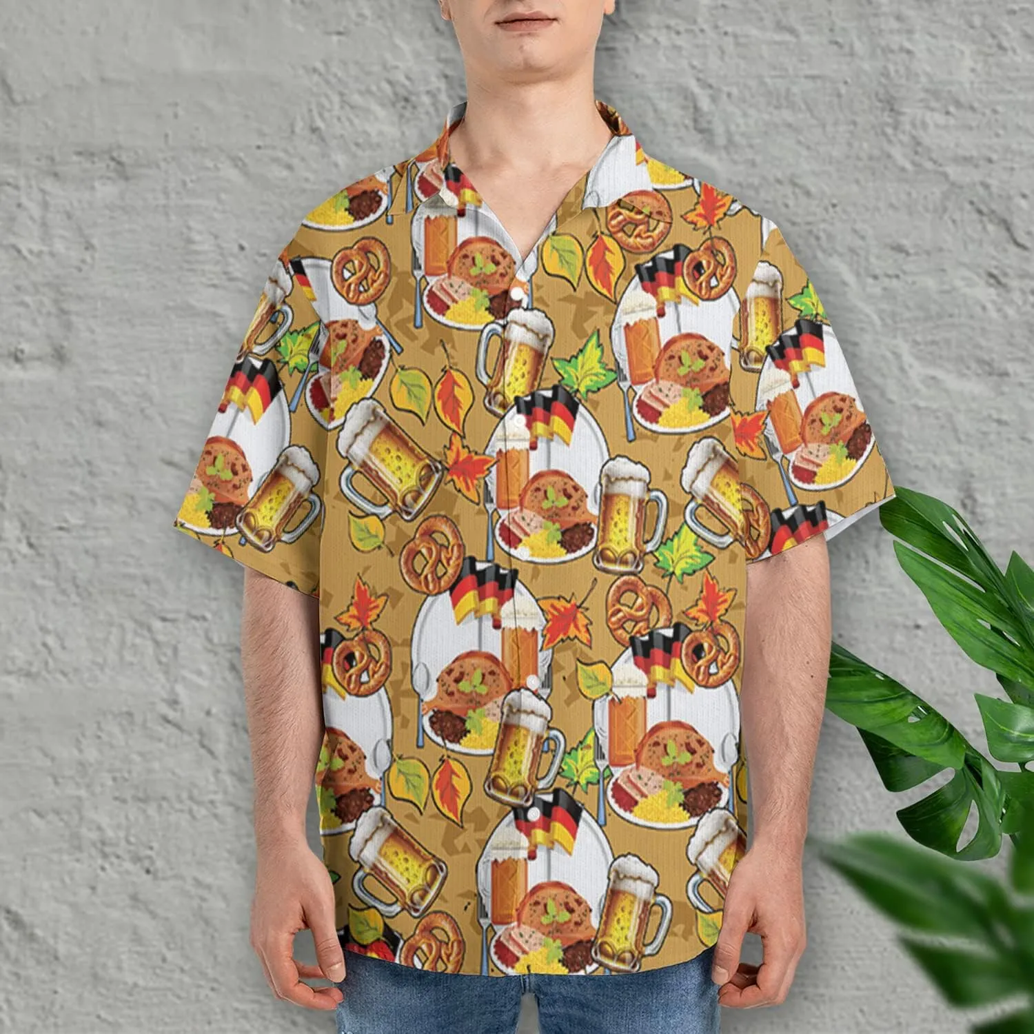 V-DECORPARKS Tropical Beer Men's Hawaiian Shirts Short Sleeve Custom Button Down America Patriotic Hawaiian Shirt