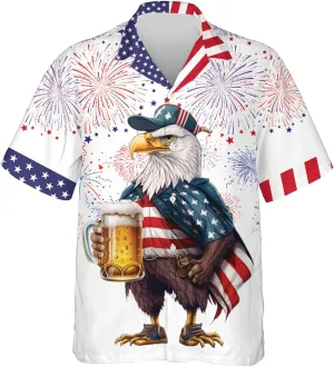 V-DECORPARKS Tropical Beer Men's Hawaiian Shirts Short Sleeve Custom Button Down America Patriotic Hawaiian Shirt