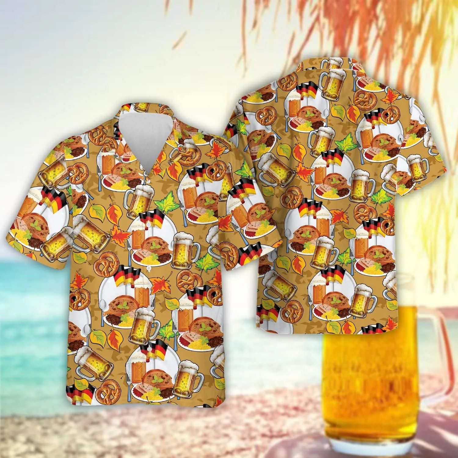 V-DECORPARKS Tropical Beer Men's Hawaiian Shirts Short Sleeve Custom Button Down America Patriotic Hawaiian Shirt
