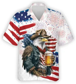 V-DECORPARKS Tropical Beer Men's Hawaiian Shirts Short Sleeve Custom Button Down America Patriotic Hawaiian Shirt