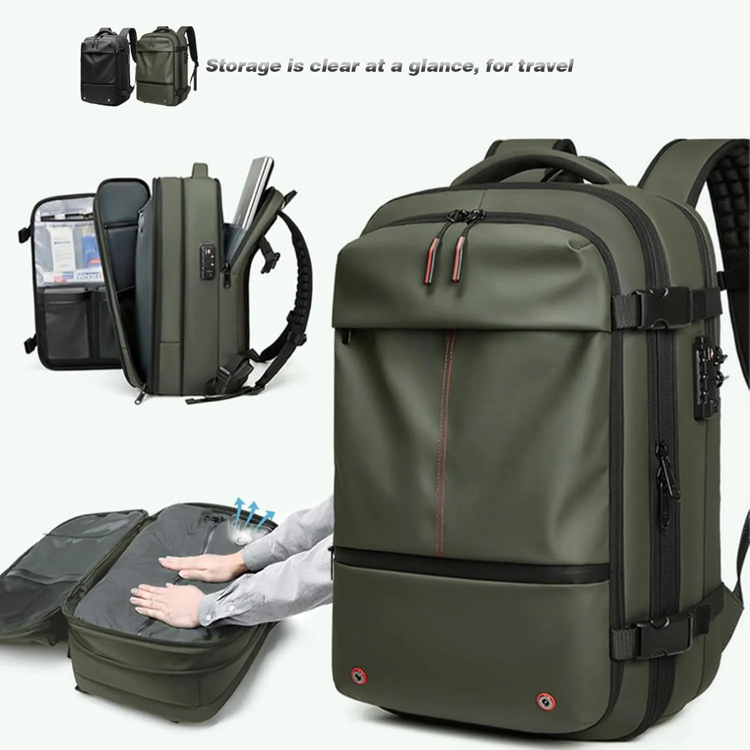 Vaccage - Vaccage Backpack, 60L Expandable Vacpack Backpack Vacuum Compression, Large Capacity Anti Theft Travel Back Pack (Gray)