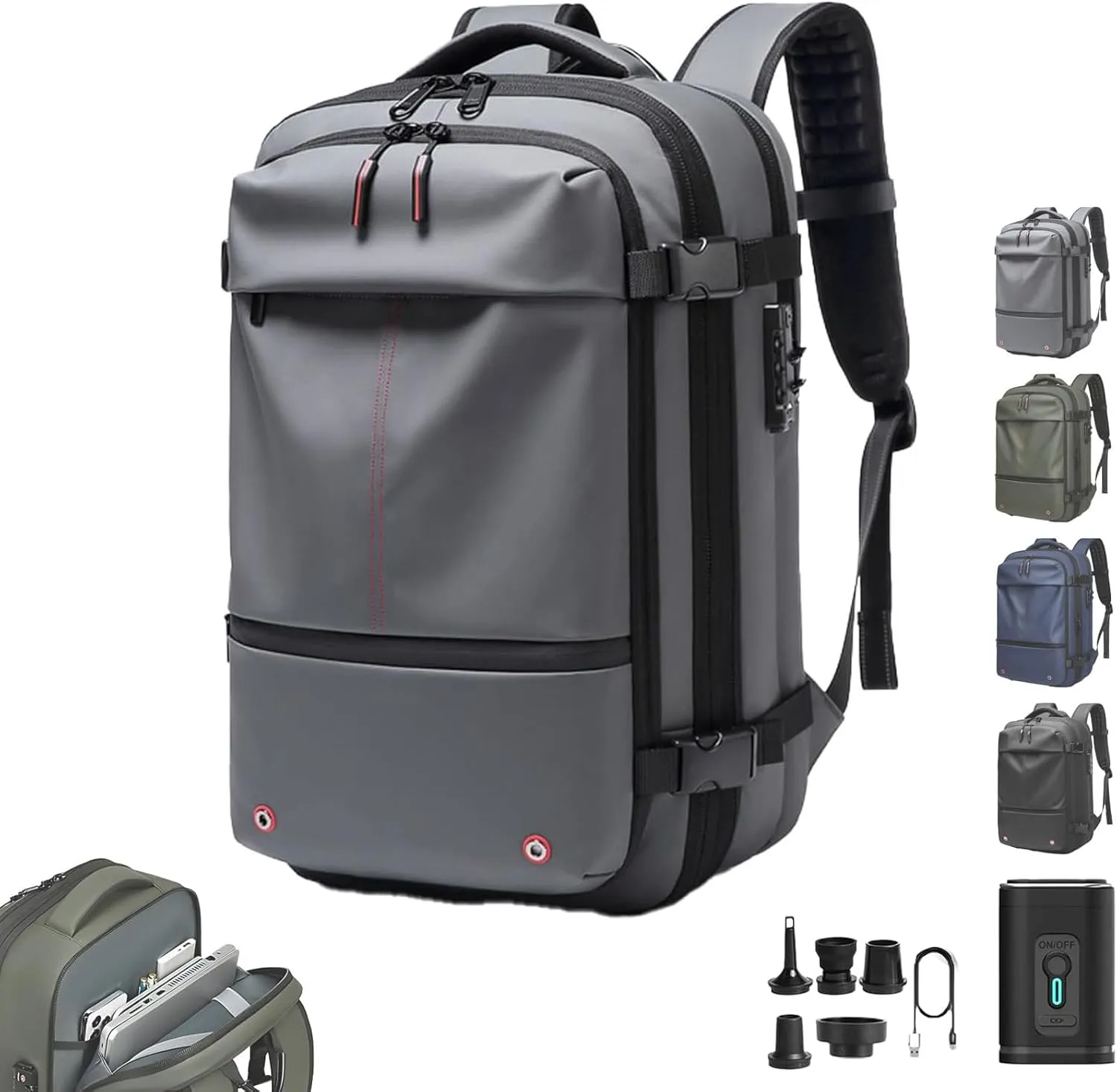 Vaccage - Vaccage Backpack, 60L Expandable Vacpack Backpack Vacuum Compression, Large Capacity Anti Theft Travel Back Pack (Gray)