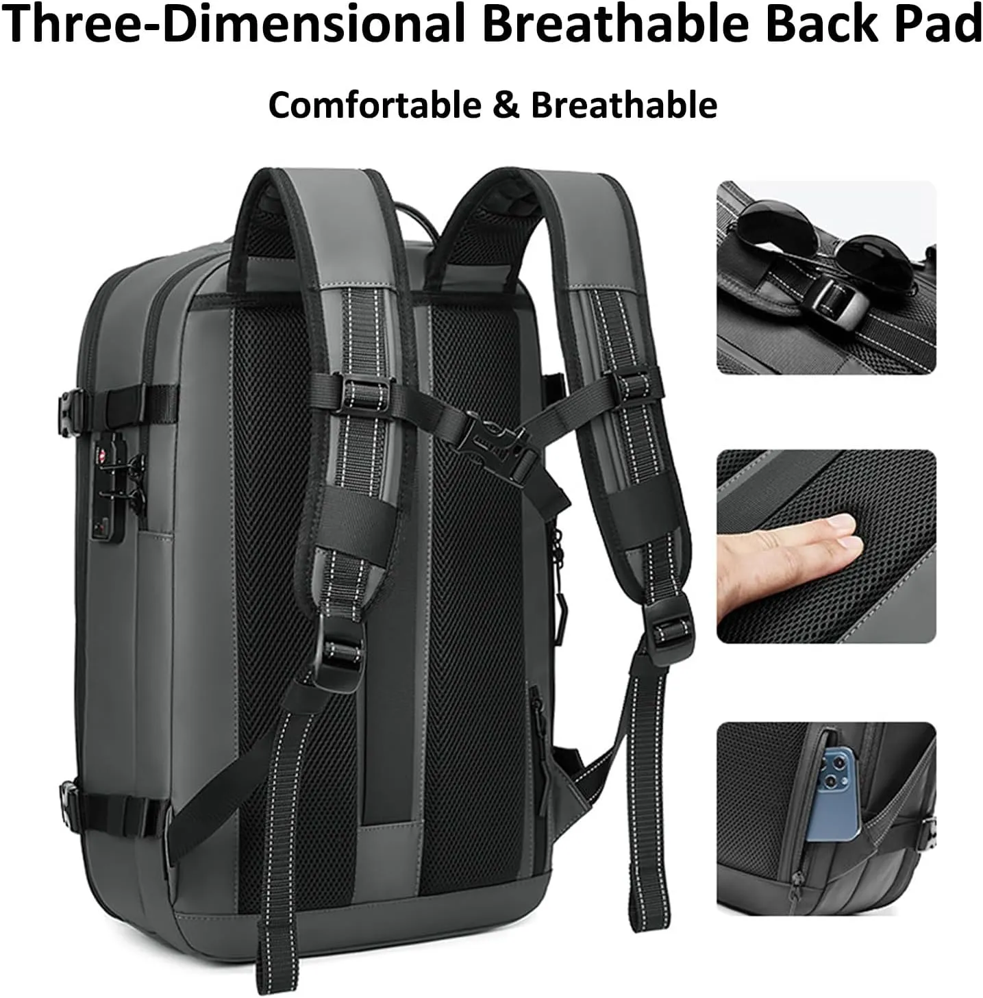 Vacpack Backpack, Airbag Backpack, Backpack with Vacuum Compression, Airpack Backpack with Pump, 60L Large Capacity Waterproof Anti-Theft Travel Backpack (A-Black)