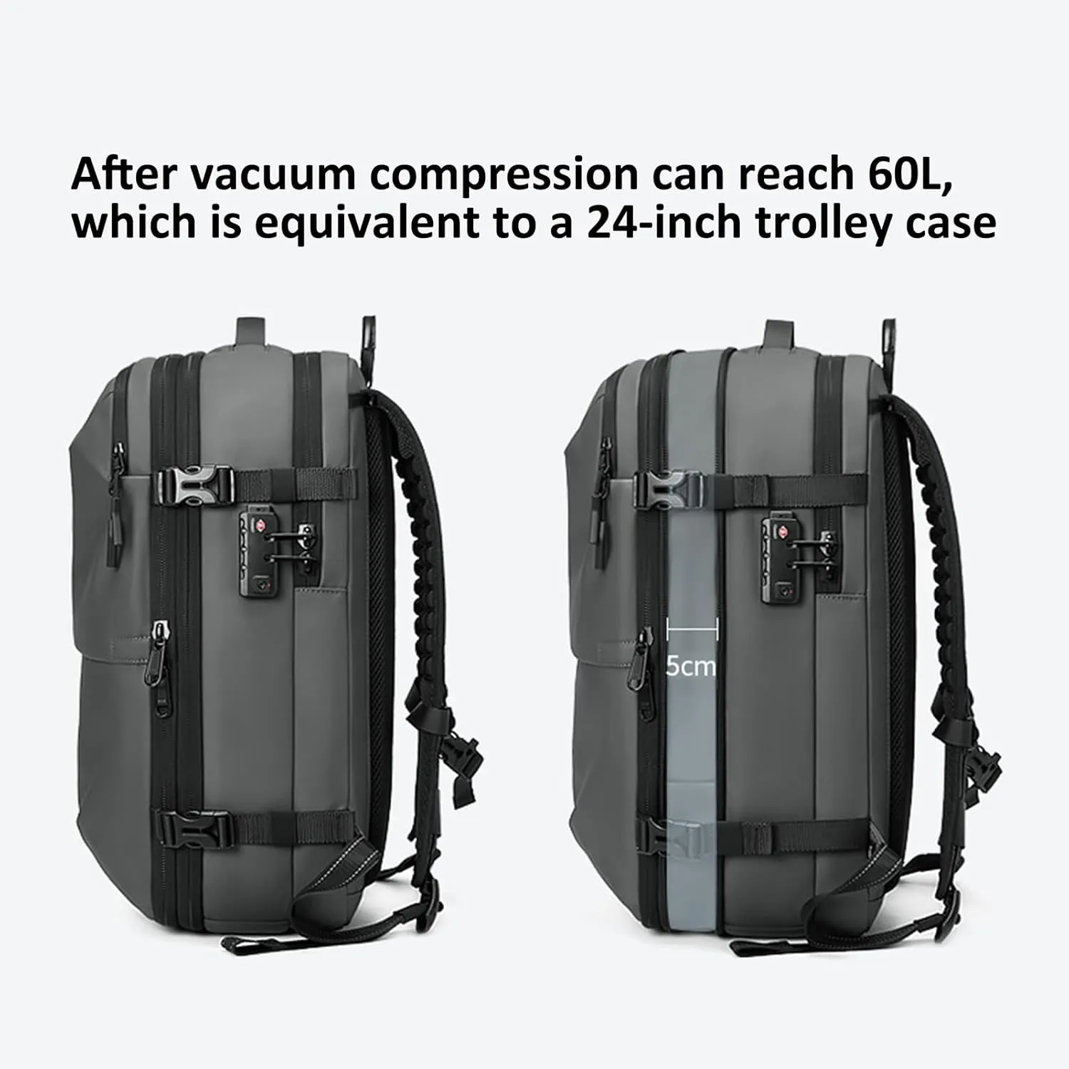 Vacpack Backpack, Airbag Backpack, Backpack with Vacuum Compression, Airpack Backpack with Pump, 60L Large Capacity Waterproof Anti-Theft Travel Backpack (A-Black)