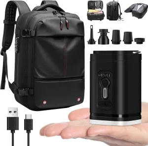 Vacuum Backpack Travel with Electric Air Pump Set, 60L Expandable Large Travel Backpack with Pockets Wet Dry Seperation Waterproof Anti Theft Travel Backpack for Travel Business
