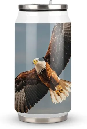 Vacuum Insulated Can Tumbler, Eagles Fly over Snow Capped Mountains Print Stainless Steel Travel Mug with Lid & Straw Reusable Thermos Cup for Coffee, Tea & Cold Drinks