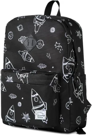 VASCHY Backpack for School, Lightweight Water Resistant Bookbag Casual Daypack for Man/Boys Rockets