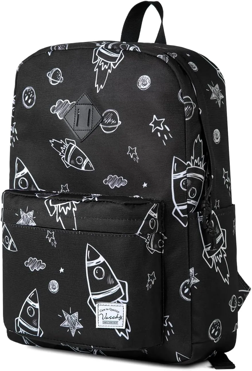 VASCHY Backpack for School, Lightweight Water Resistant Bookbag Casual Daypack for Man/Boys Rockets